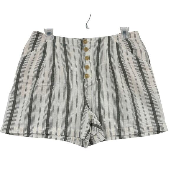 Anthropologie Beachgoer Short Size 14 Green White Linen Blend High Rise Button - Picture 1 of 10